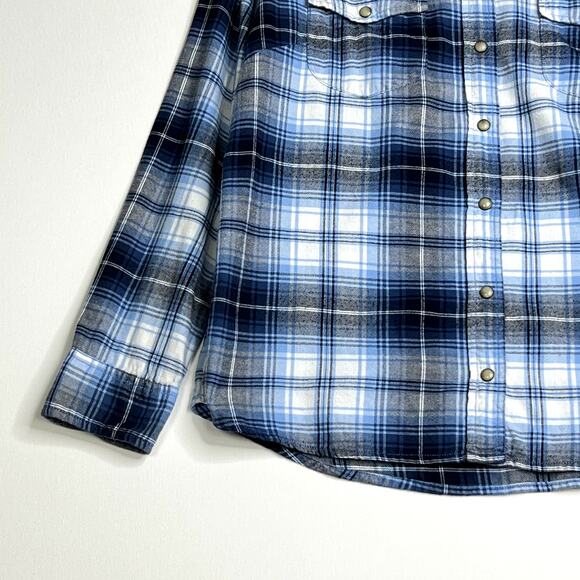 Jachs Girlfriend Long Sleeve Plaid Snap Flannel Shirt Blue Womens Medium Cotton - Picture 4 of 9